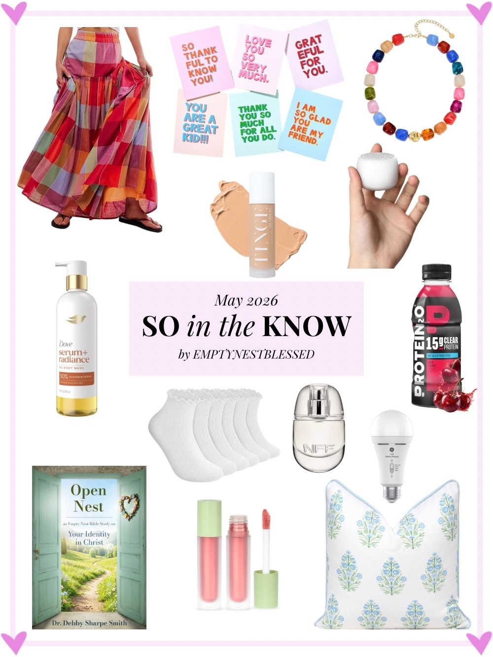 This month’s SO in the KNOW roundup is full of the random, fascinating, helpful, clever, and joy-sparking finds I’ve been loving lately… from the body makeup that finally convinced me to retire my old orange “drugstore legs,” to the viral summer skirt that somehow goes with everything, the tiny travel gadget now permanently living in my bag, and the practical little life upgrades I immediately ordered for our home.

I linked everything for you here in my ShopMy/LTK, but you can also read all the details, reviews, thoughts, and funny little backstories behind each find over on EmptyNestBlessed.com: https://emptynestblessed.com/2026/05/26/so-in-the-know-what-im-learning-loving-in-my-empty-nest-in-may-2026/

#LTKmomlife #LTKselfcare #LTKOver40