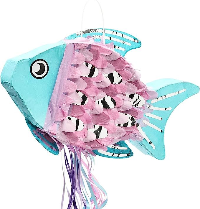 Fish Pinata, Blue, Pink, and Silver Foil, Ocean Party Decorations (17 x 10.5 Inches) | Amazon (US)