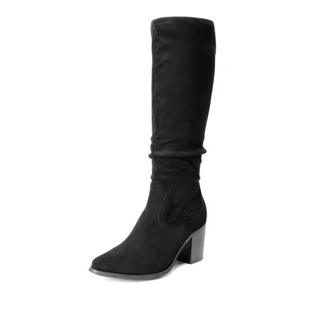 BURUDANI Women s Suede Knee High Boots Pointed Toe Comfortable Chunky Block Heel Side Zipper Riding Boots Black Size 10 | Walmart (US)