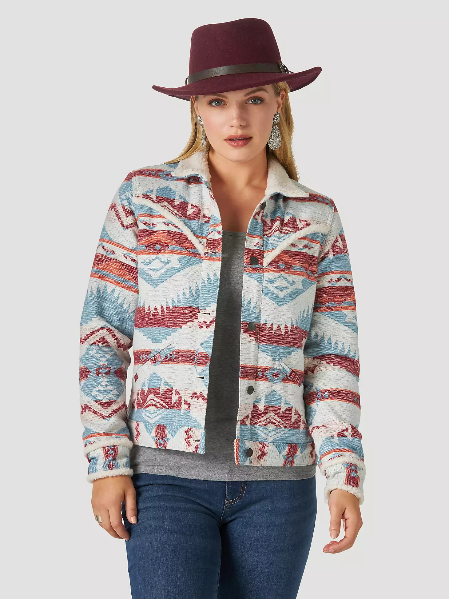 Women's Wrangler Retro® Sherpa Lined Western Jacquard Print Jacket in Multi | Wrangler