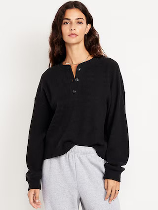 Oversized Cozy Waffle Henley Top | Old Navy (US)