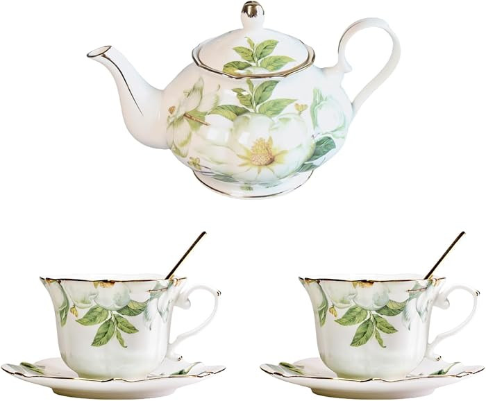 Vintage Floral Porcelain Bone China Tea Set - 1 Teapot, 2 Cups & Saucers with Gold Trim, Includes... | Amazon (US)