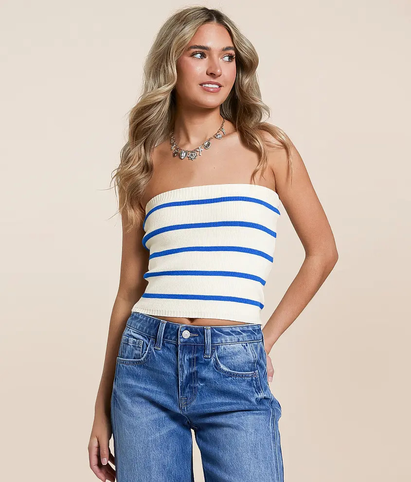 Striped Sweater Cropped Tube Top | Buckle