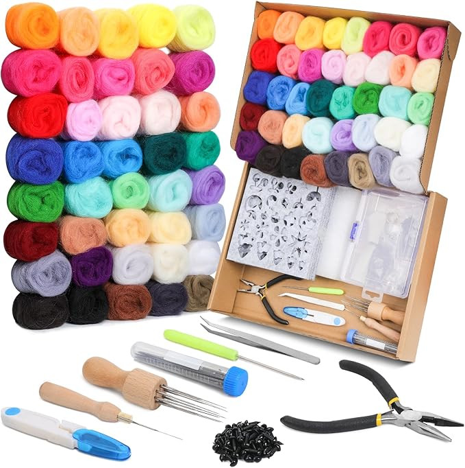 Mayboos Needle Felting Starter Kit,Wool Roving 40 Colors Set, Wool Felt Tools with Instruction In... | Amazon (US)