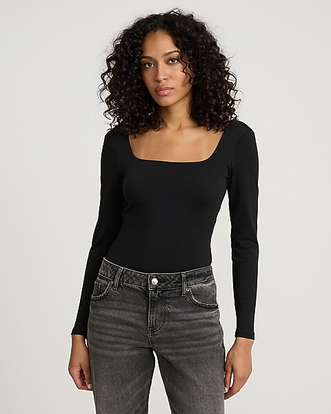 Body Contour High Compression Square Neck Long Sleeve Tee | Express