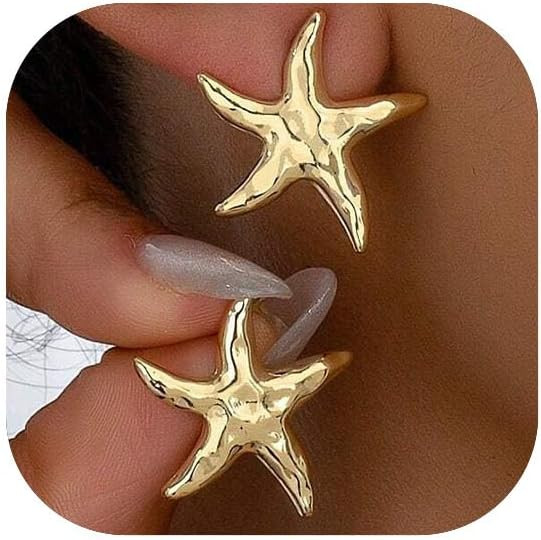 14K Gold Plated Starfish Earrings for Women Trendy, Boho Summer Beach Starfish Earring Gold State... | Amazon (US)