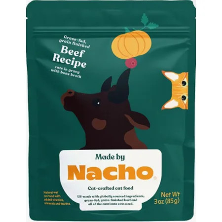 Made by Nacho Wet Cat Food, Cuts in Gravy, Limited Ingredients, Grass-Fed Grain Finished Beef Recipe with Bone Broth for Extra Hydration, 3 oz. Pouch | Walmart (US)