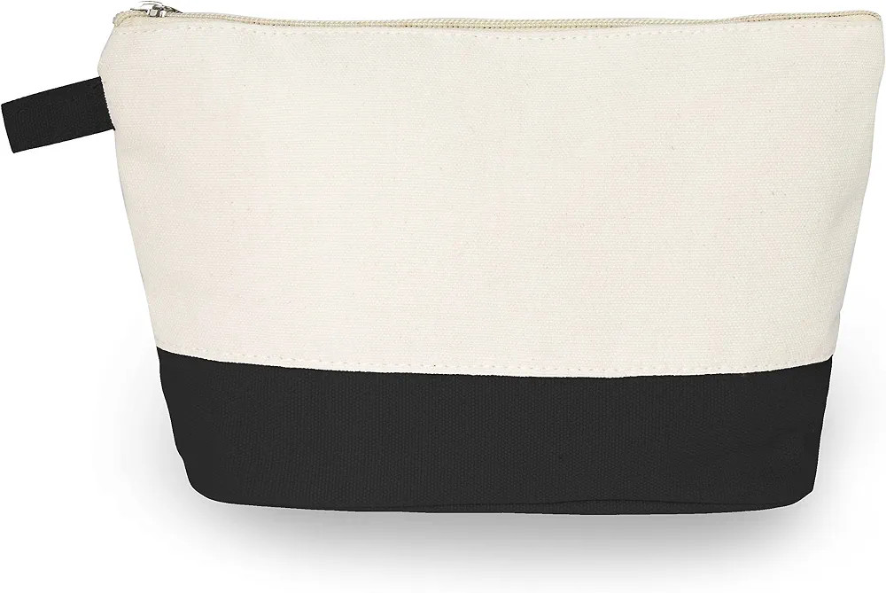 Cotton Canvas Two-Tone Cosmetic Bag Make Up Clutch Bag (10"W x 6"H), Black Canvas Bottom) | Amazon (US)