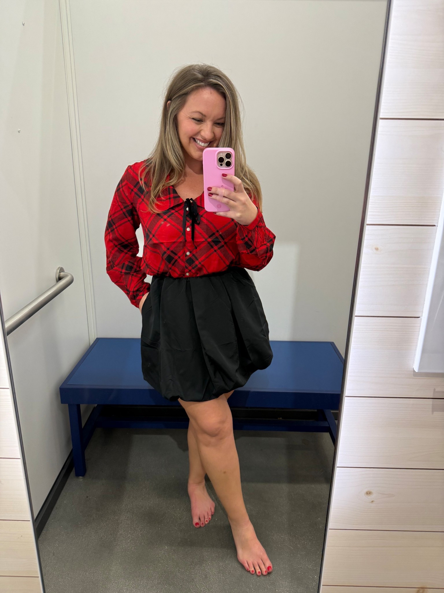 christmas outfit idea from Old Navy! Love the plaid top with bow detail! The bubble skirt is cute but I would definately wear  black tights  or fleece tights underneath as it is on the short side.! I am 5'5" size 8/10 wearing Medium in both ! Also comes in a dress


#holidayoutfit #christmasoutfit ,plaid top, christmas outfit, holiday outfit, christmas top 

 #LTKHoliday #LTKSeasonal #LTKFindsUnder50