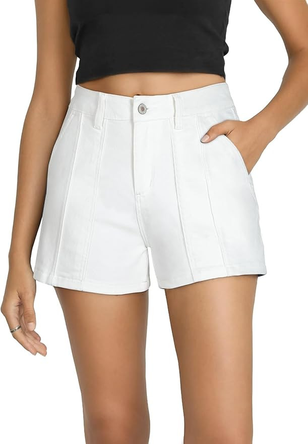 Sidefeel Womens Jean Shorts High Waisted Stretchy Trendy Seamed Front Causal Summer Loose Denim S... | Amazon (US)