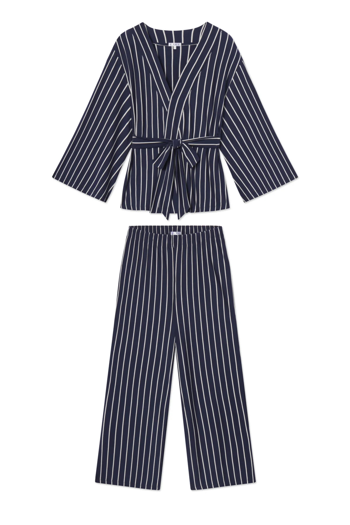 DreamModal Kimono Pajama Set in English Navy Vertical Stripe | Lake Pajamas