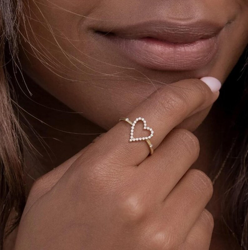 Heart Shape Open Hollow Ring, 14K Yellow Gold Proposal Ring, Round Cut Moissanite Diamond Promise... | Etsy (US)