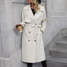 Lapel Neck Double Breasted Belted Trench Coat | SHEIN