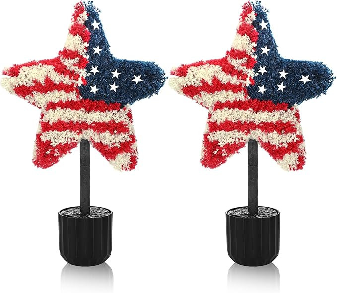 Sureio 2 Pack 25.6 Inch 4th of July Star Topiary Trees Patriotic Outdoor Decorations Red White Bl... | Amazon (US)