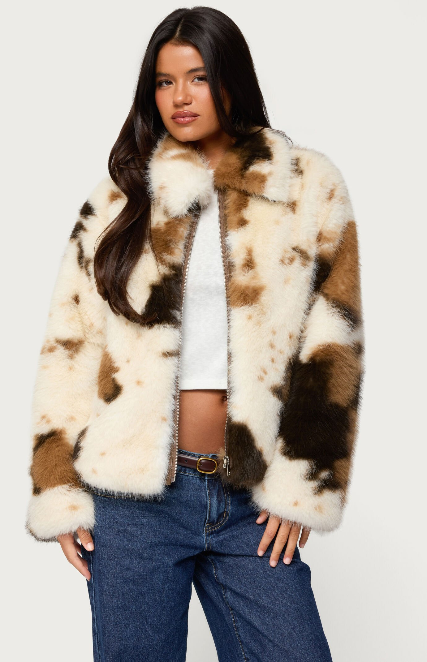 Edikted Women's Rayan Cow Print Faux Fur Jacket - Size XS | PacSun