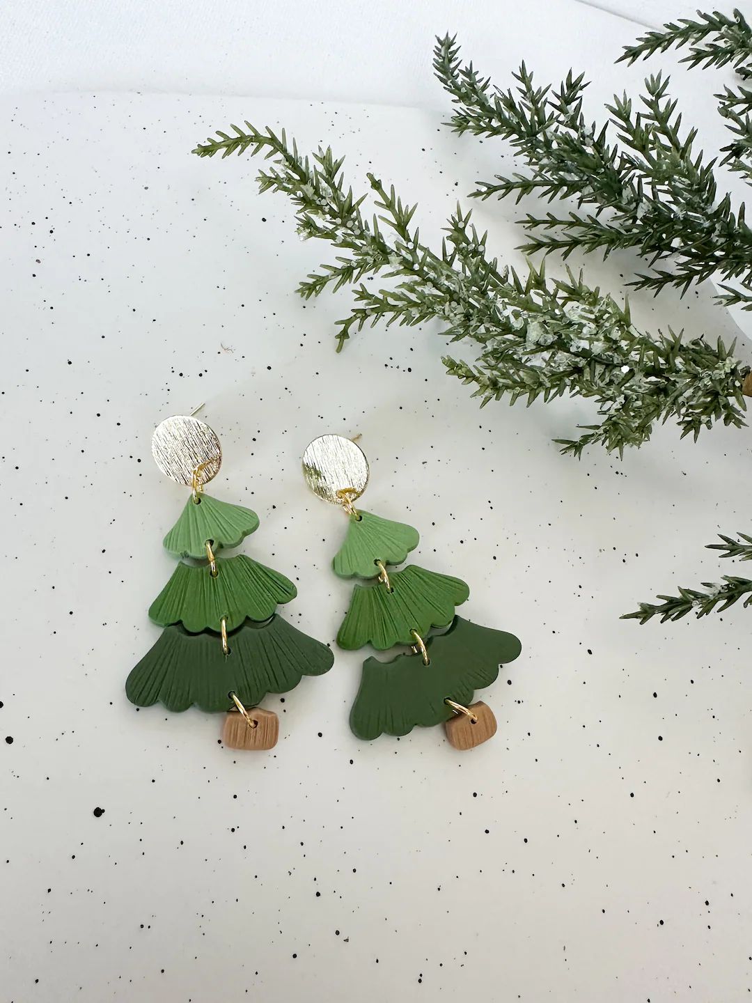 Dangly Green Christmas Tree Earrings Dangly Christmas - Etsy | Etsy (US)