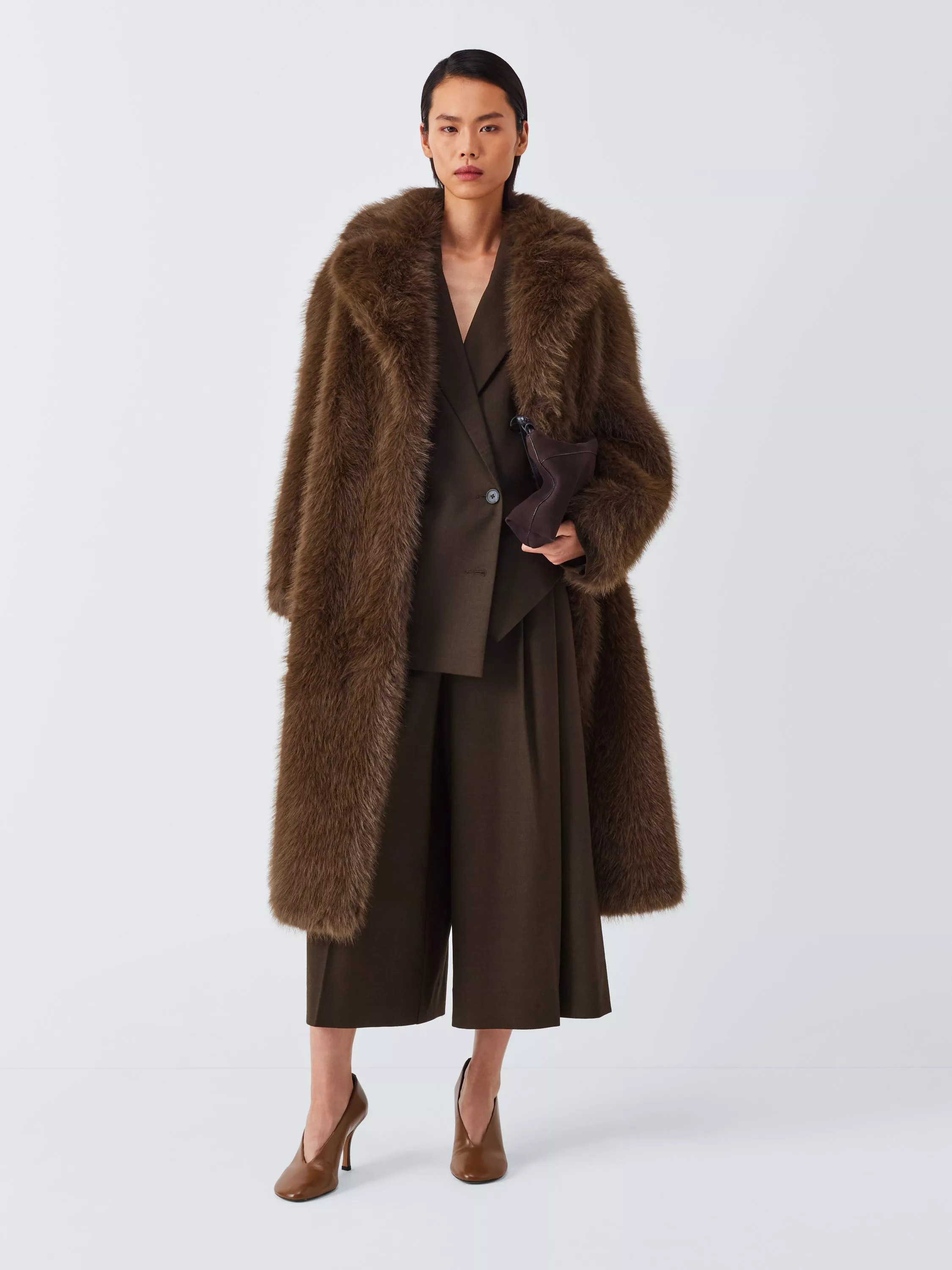 John Lewis Long Faux Fur Coat, Brown | John Lewis (UK)