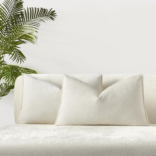 JUSPURBET Cream Chenille Lumbar Throw Pillow Covers 16x24 inch Set of 2 Decorative Soft Textured ... | Amazon (US)