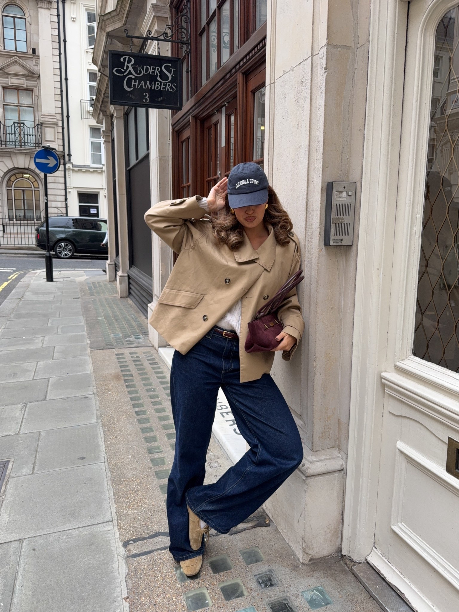 Autumn outfit, H&M trench, dark wash denim jeans, adanola cap, Dissh jeans, suede driving loafers, demellier suede bag, burgundy shoulder bag, H&M loafers 

#LTKuk #LTKautumn