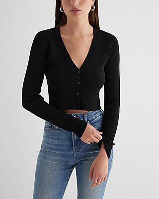 Fitted Ribbed V-Neck Cropped Cardigan | Express