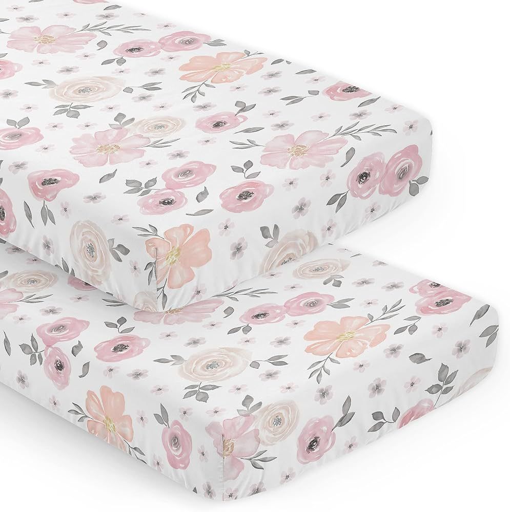Sweet Jojo Designs Blush Pink Grey Boho Floral Girl Baby Fitted Crib Sheet Set Nursery Soft Infan... | Amazon (US)