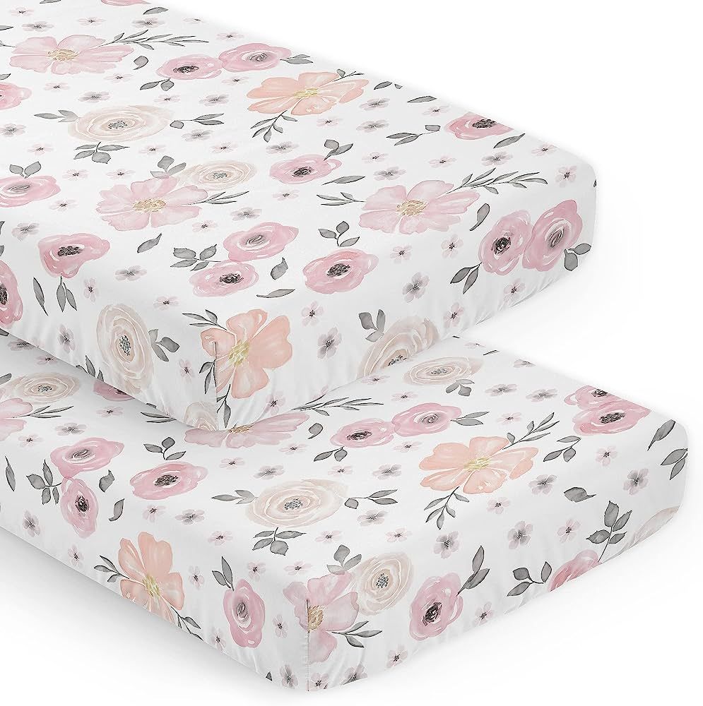 Sweet Jojo Designs Blush Pink Grey Boho Floral Girl Baby Fitted Crib Sheet Set Nursery Soft Infan... | Amazon (US)
