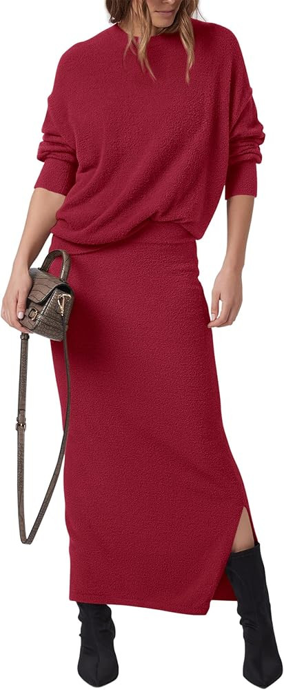 PRETTYGARDEN Women's Two Piece Matching Sweater Sets Knit Long Sleeve Pullover Tops Bodycon Long ... | Amazon (US)