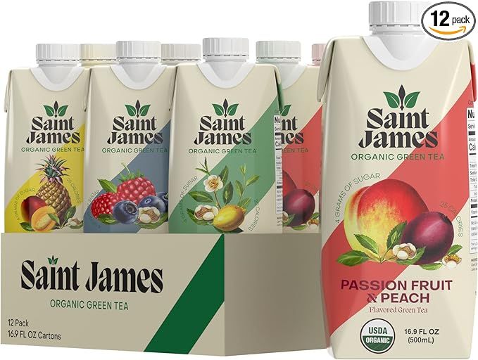 Saint James Iced Tea | Organic Green Tea | Organic, Non-GMO Green Tea, 12 Pack (16.9oz each) (Var... | Amazon (US)