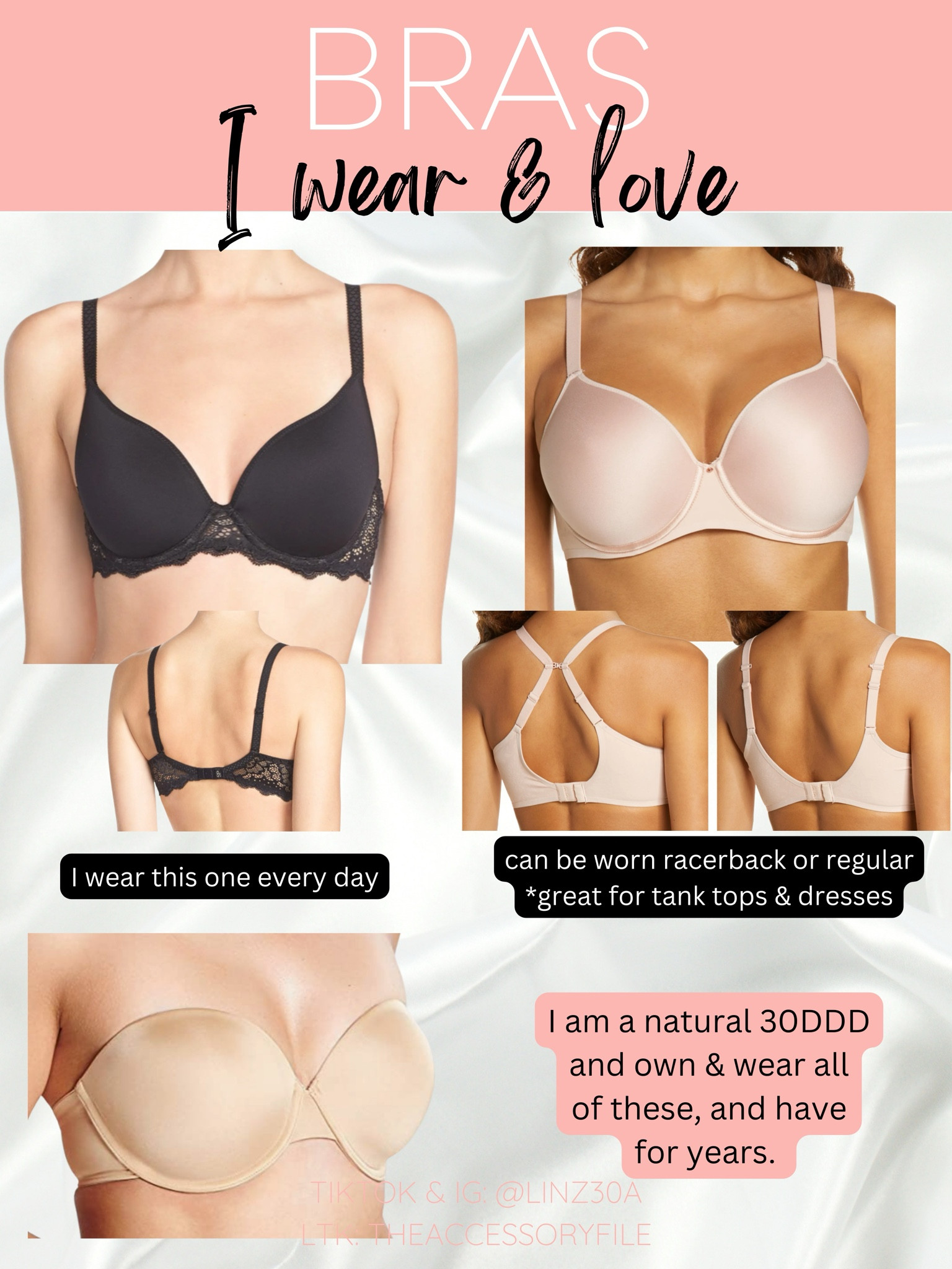 Bras I have worn for the last few years and love! I can attest to comfort and support. I am a natural 30DDD, for reference.

Lingerie, t-shirt bras, racerback bras, black bras, strapless bras 

#LTKStyleTip #LTKFindsUnder100 #LTKFindsUnder50