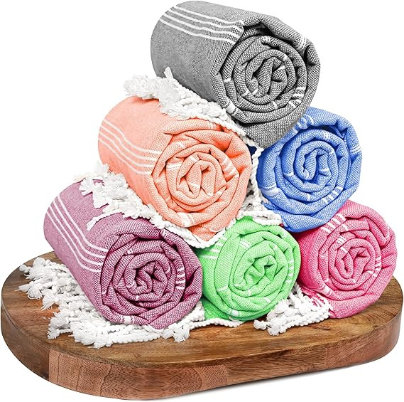 Multi Color Turkish Beach Towels 6 Pack, Oversized 40"x71", Sand Free, Absorbent, 100% Cotton, Qu... | Amazon (US)