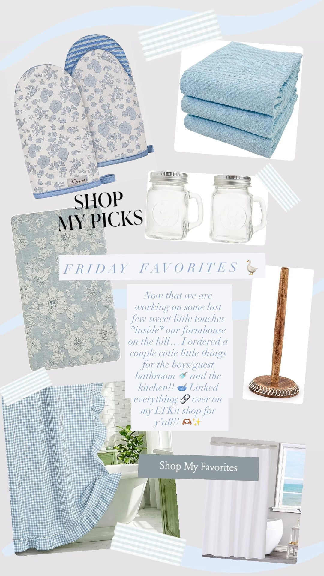 F R I D A Y   F A V O R I T E S 🪿🩵 Now that we are working on some last few sweet little touches *inside* our farmhouse on the hill… I ordered a couple cutie little things for the boys/guest bathroom 🚿 and the kitchen!! 🥣 Linked everything 🔗 over on my LTKit shop for y’all!! 🫶🏽✨