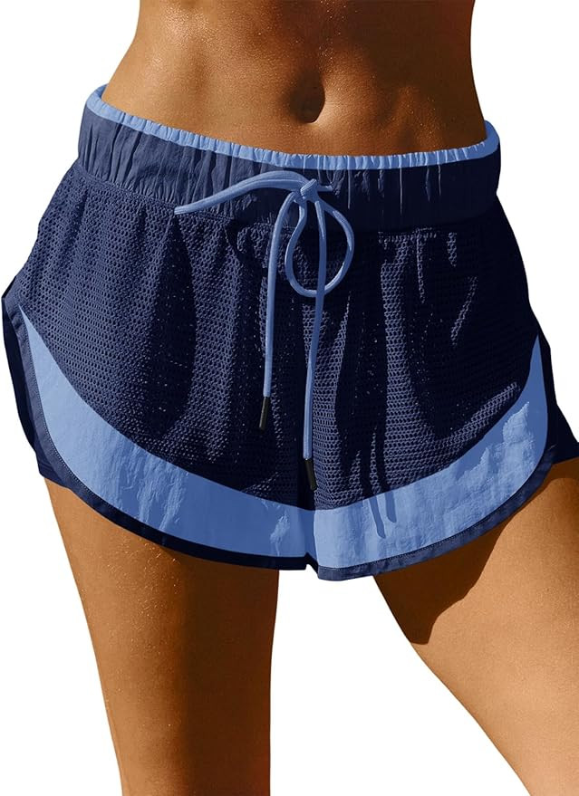 Fisoew Women Athletic Shorts 2 in 1 Running High Split Color Block Workout Yoga Mesh Shorts Pocke... | Amazon (US)