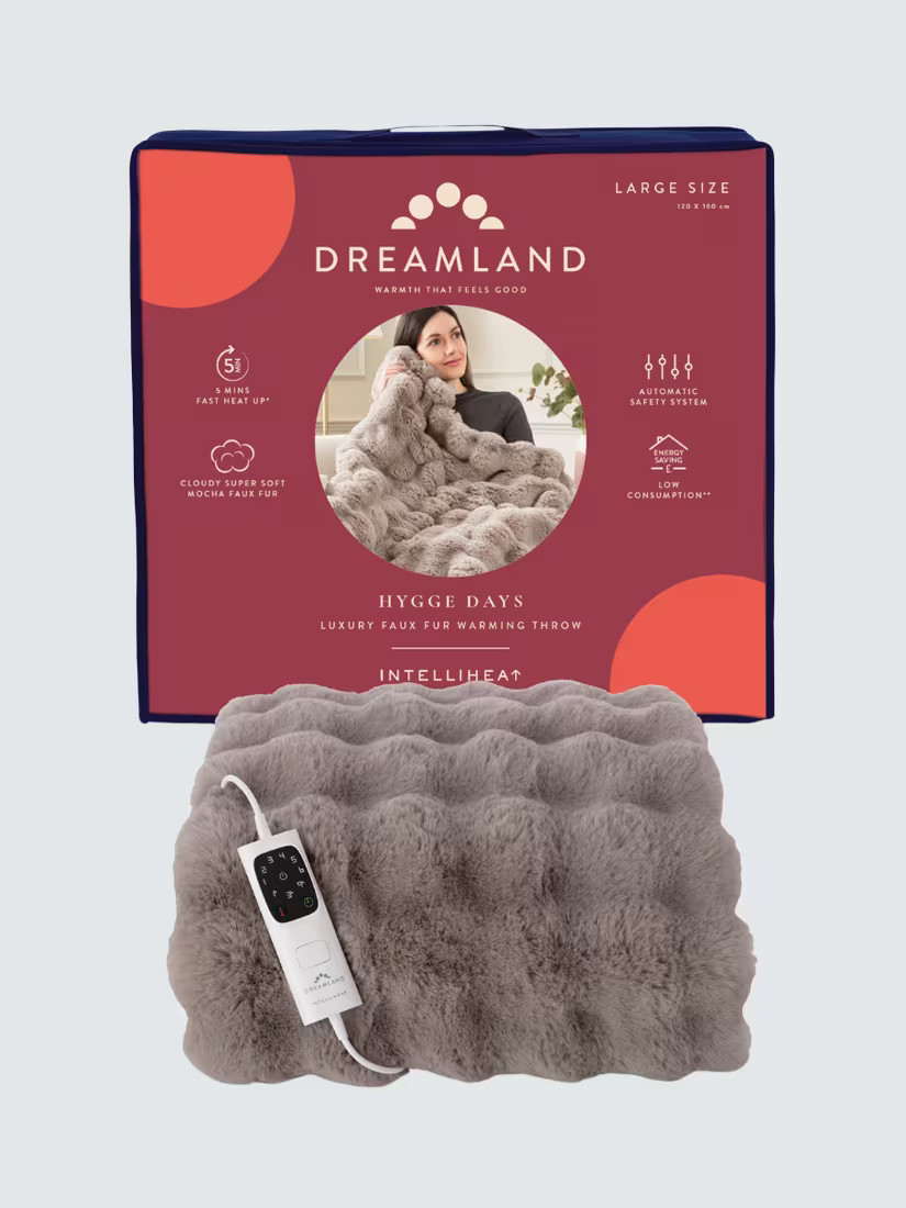 DreamlandHygge Days Luxury Faux Fur Electric Throw, Mocha | John Lewis (UK)