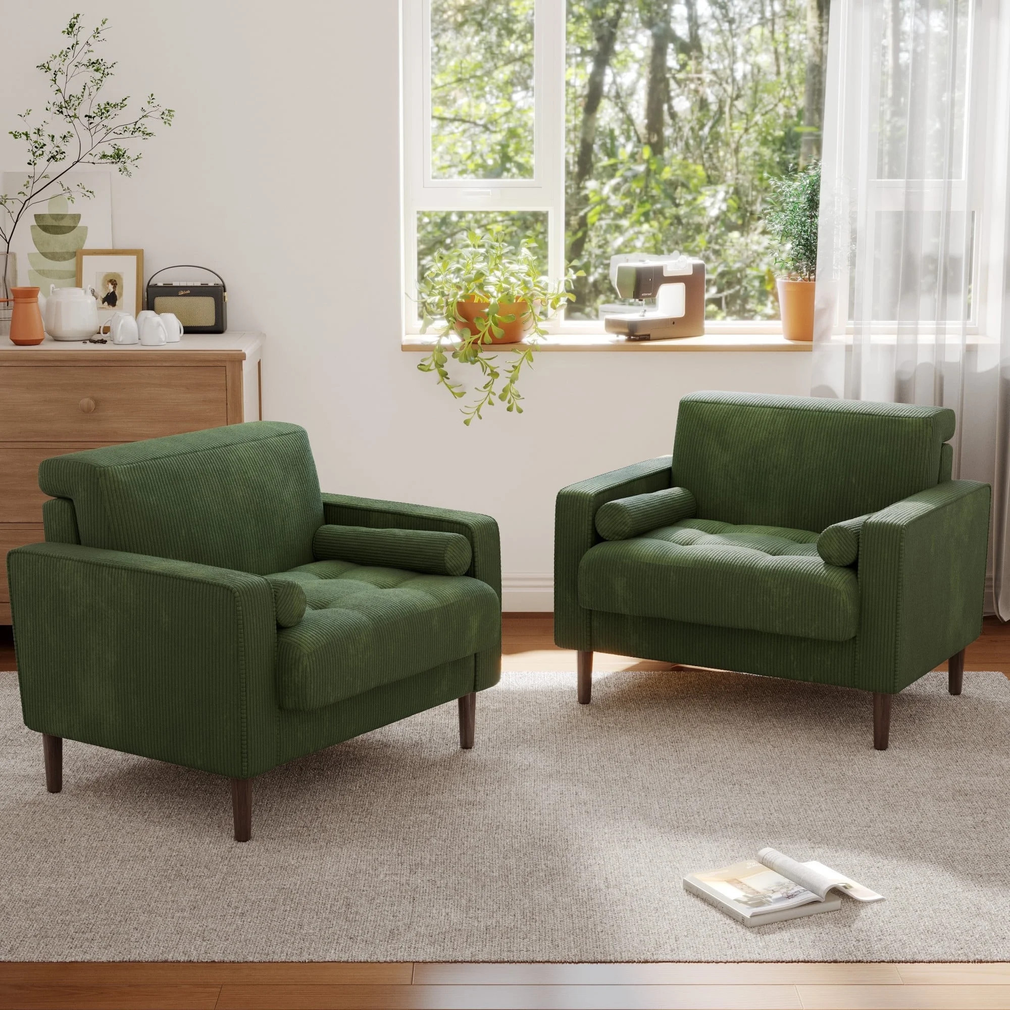 DREAMSIDEA Modern Upholstered Corduroy Accent Chairs Set of 2 Comfy Armchair Reading Chair with P... | Walmart (US)