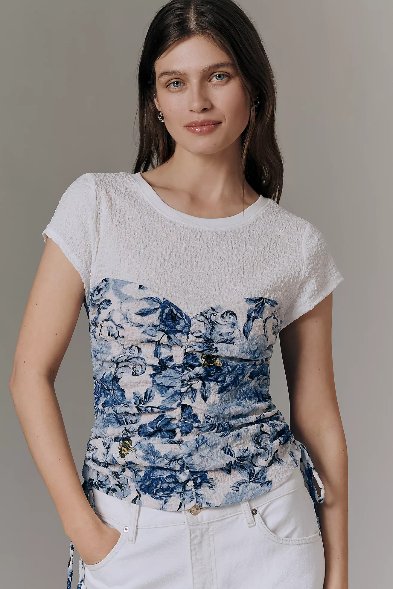 Maeve Ruched Corset Short-Sleeve Top | Anthropologie (US)