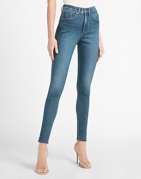 High Waisted Luxe Comfort Knit Faded Skinny Jeans | Express