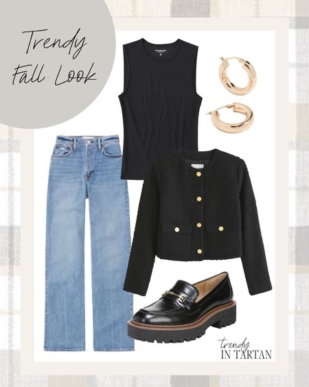 Trendy fall look, fall outfit, fall fashion 

Jeans, tweed jacket and tank top on sale for 20% off

Jeans, black tank top, tweed jacket, loafers, gold hoop earrings, fall outfit

#LTKSale #LTKSeasonal #LTKmidsize