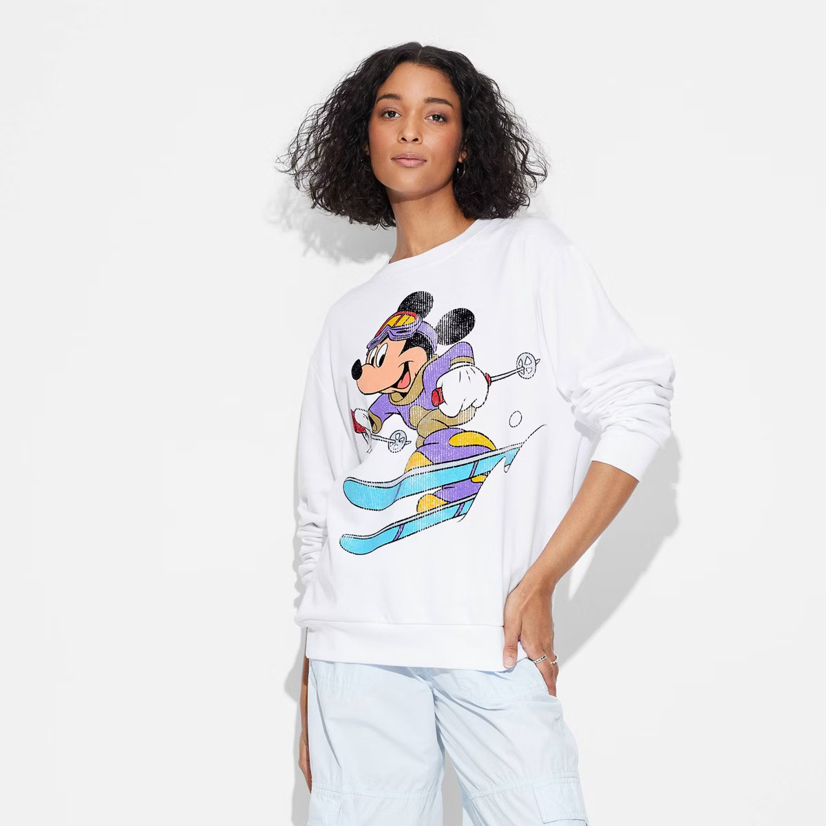 Women's Vintage Mickey Ski Graphic Sweatshirt - White | Target