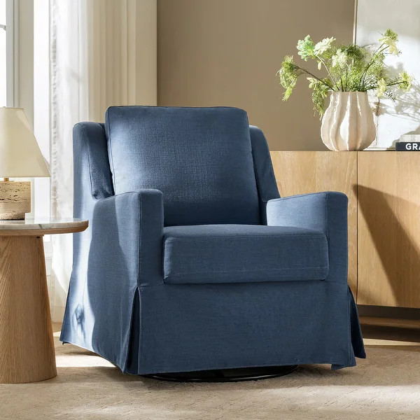 HULALA HOME Lillie 30" W Farmhouse Slipcovered Down-blend Swivel Rocking Chair with Removable & W... | Bed Bath & Beyond
