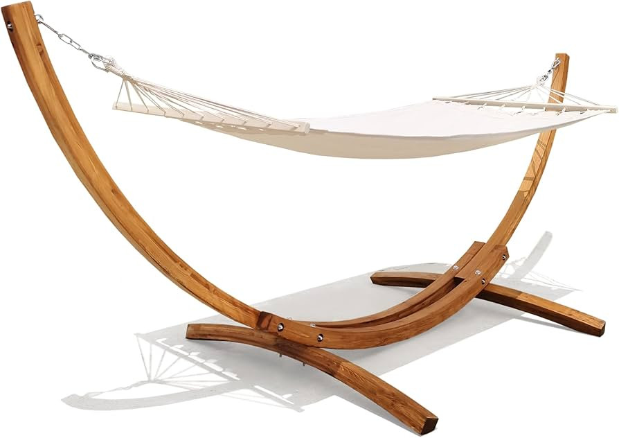 HOPUBUY Wood Hammock Stand with Hammock, Curved Pine Hammock for Indoor and Outdoor, Arc Hammock ... | Amazon (US)