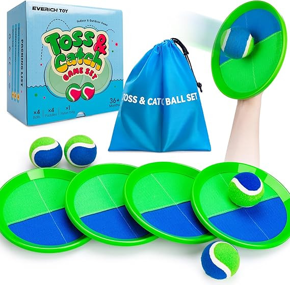 Toss and Catch Ball Game Set, Upgraded Sticky Paddle Ball Set for Kids & Toddlers, Sturdy & Water... | Amazon (US)