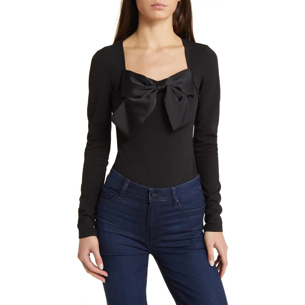 NIKKI LUND Dolly Tie Neck Bodysuit in Black at Nordstrom, Size X-Small | Nordstrom