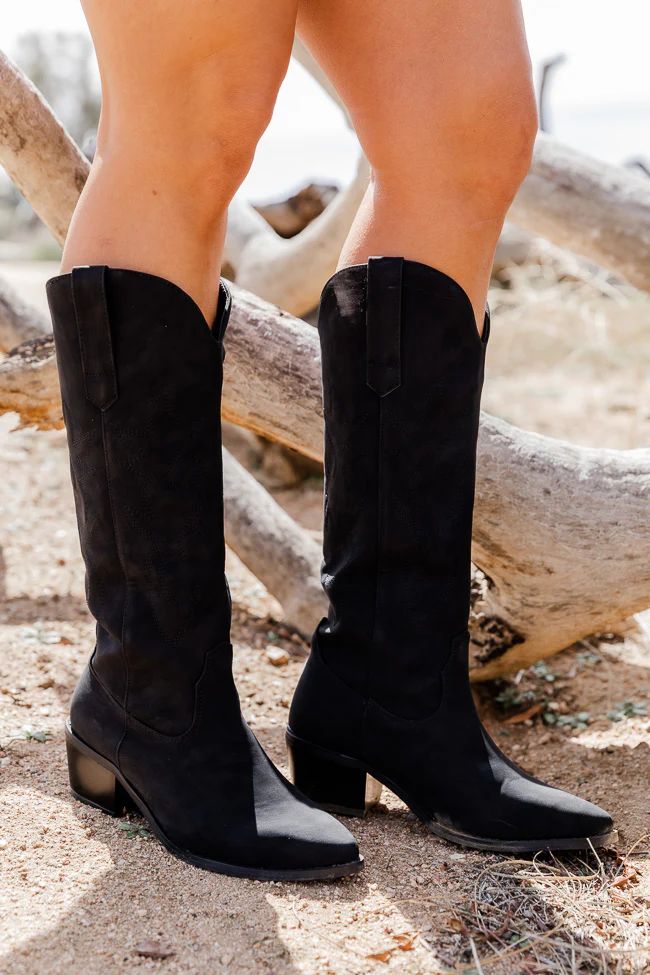 Charlotte Black Leather Cowboy Boots | Pink Lily
