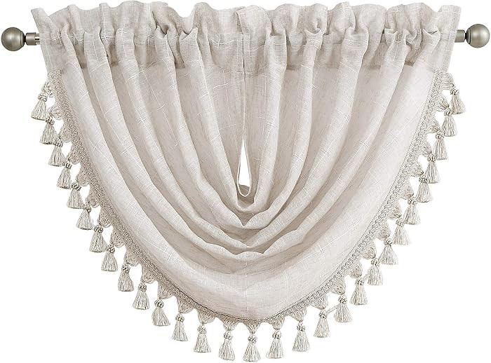 Linen Waterfall Valance with White GEO Embroidery Semi Sheer, 56"x38"x1 | Amazon (US)