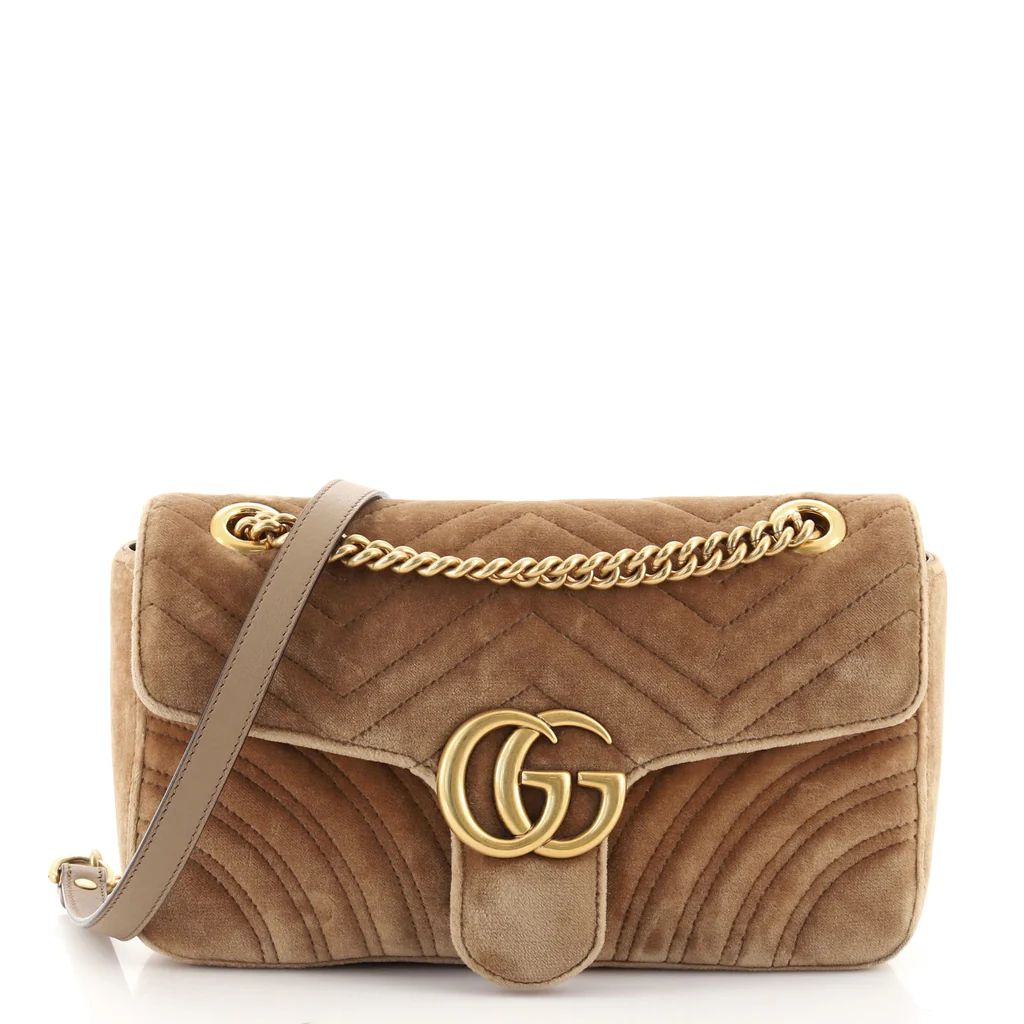 Gucci GG Marmont Flap Bag Matelasse Velvet Small Brown 1045253 | Rebag