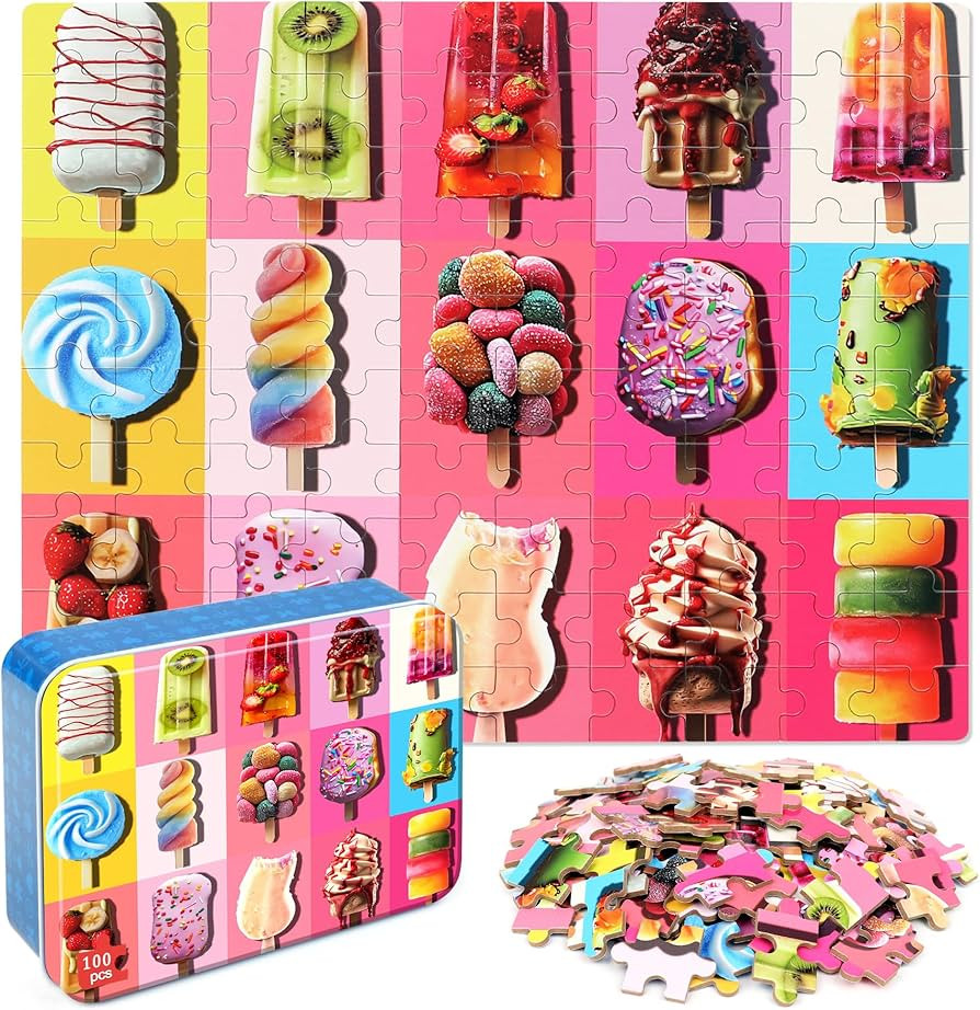 LELEMON Puzzles for Kids Ages 4-6,Popsicle 100 Piece Puzzles for Kids in a Metal Box, Educational... | Amazon (US)