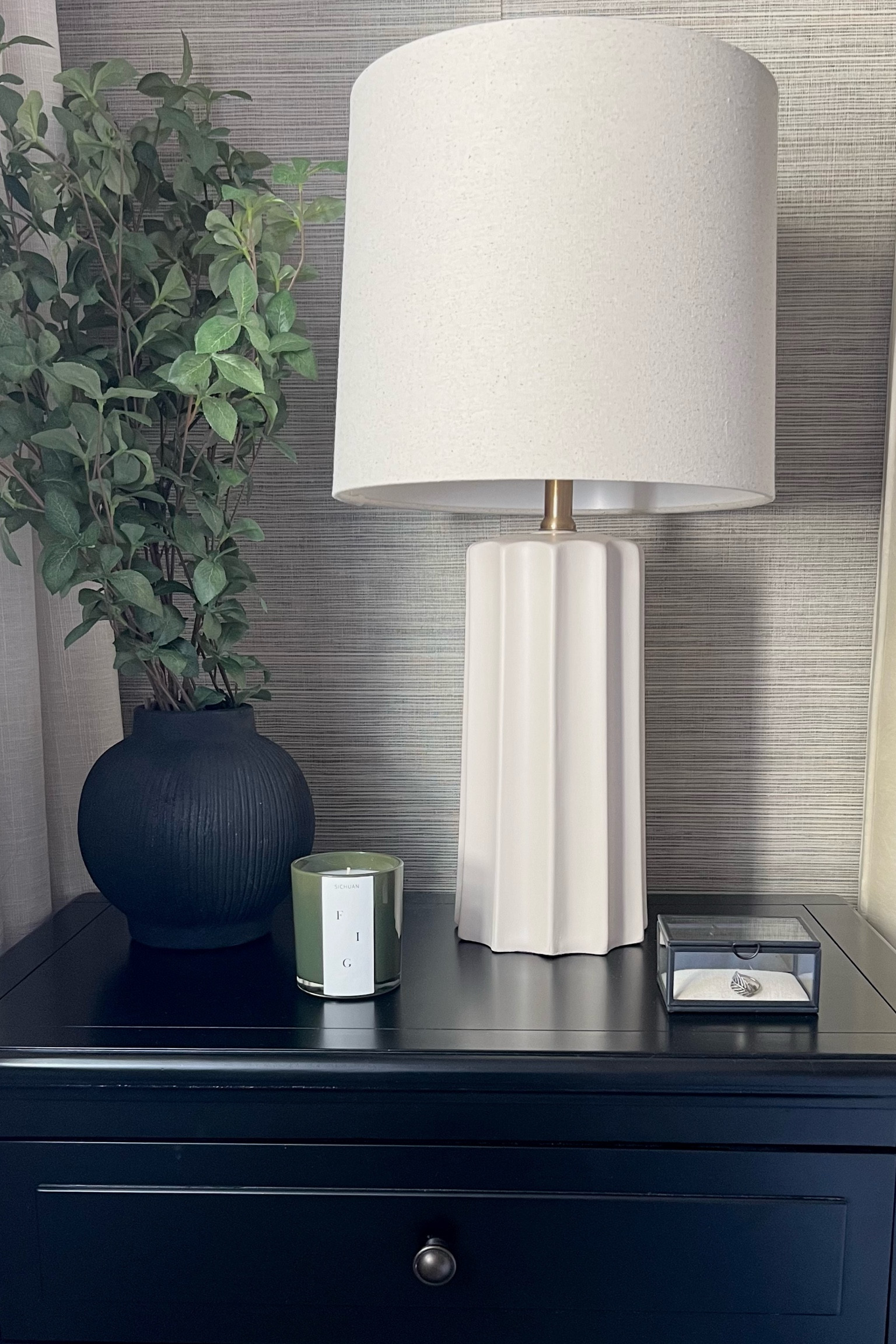 Simple decor for the nightstand. 
I love this little glass box, so perfect to have in the bedroom for rings! 
Modern organic decor, bedroom inspiration 

#LTKhome