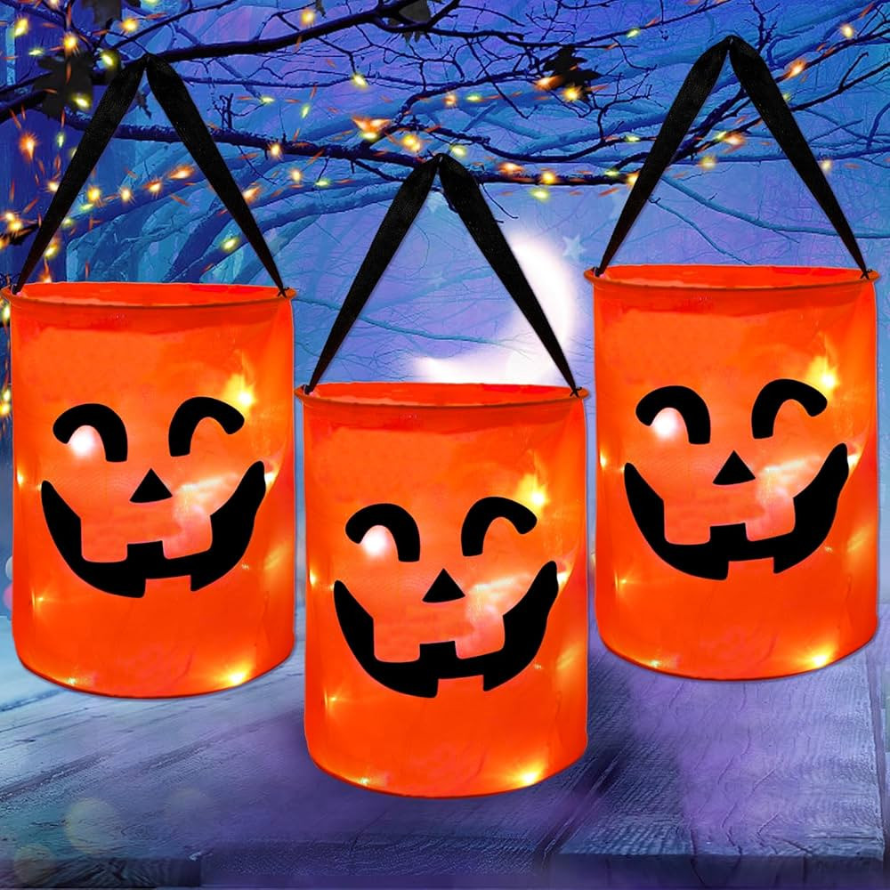 CCINEE 3 Pcs LED Light Halloween Candy Bags for Kids Light Up Multipurpose Halloween Trick or Tre... | Amazon (US)