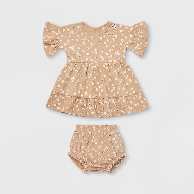 Q by Quincy Mae Baby Girls' 2pc Floral Brushed Jersey Dress - Ivory/Blush Pink | Target