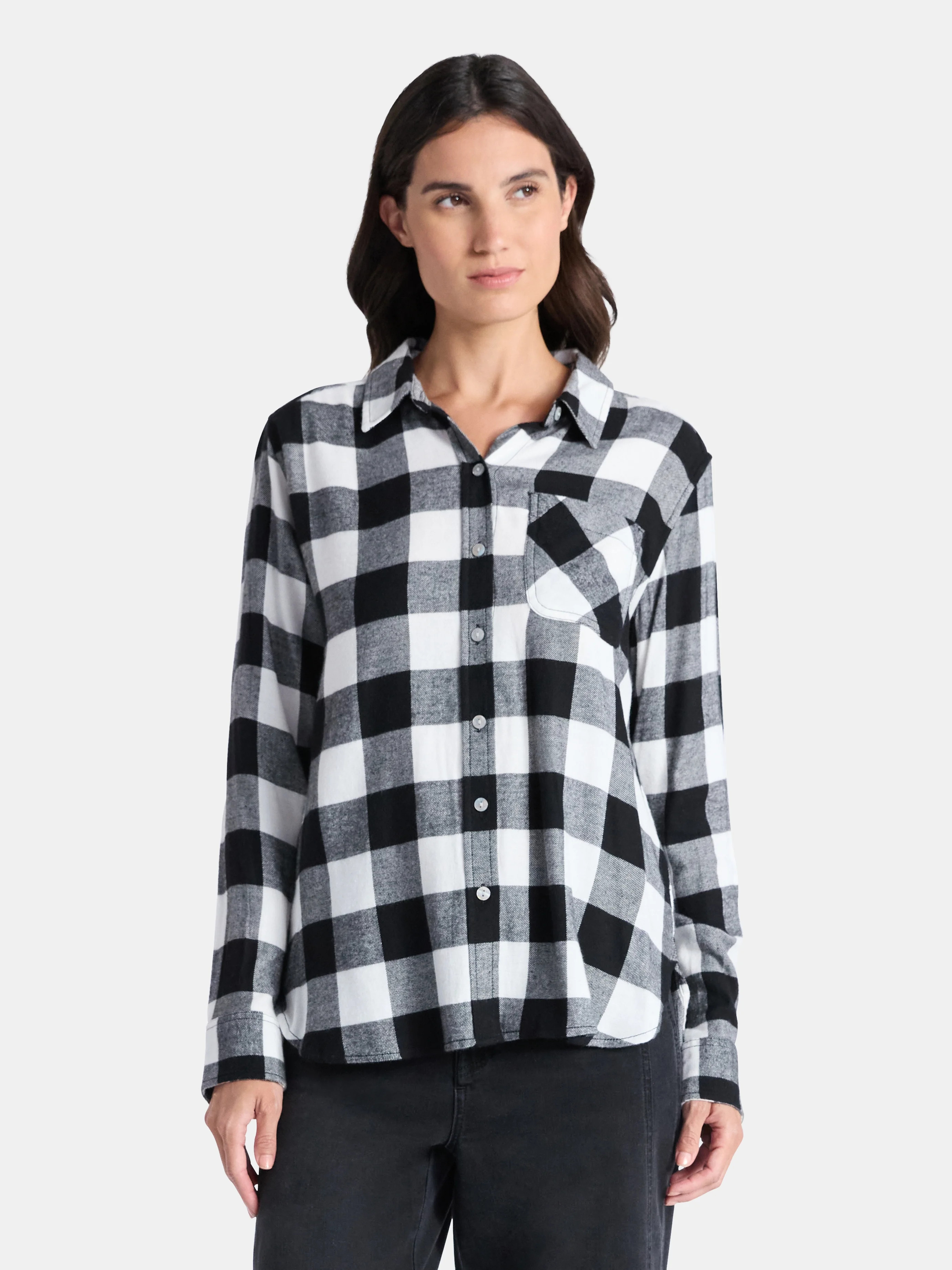 Time and Tru Women's Flannel Shirt with Long Sleeves, Sizes XS-XXXL | Walmart (US)